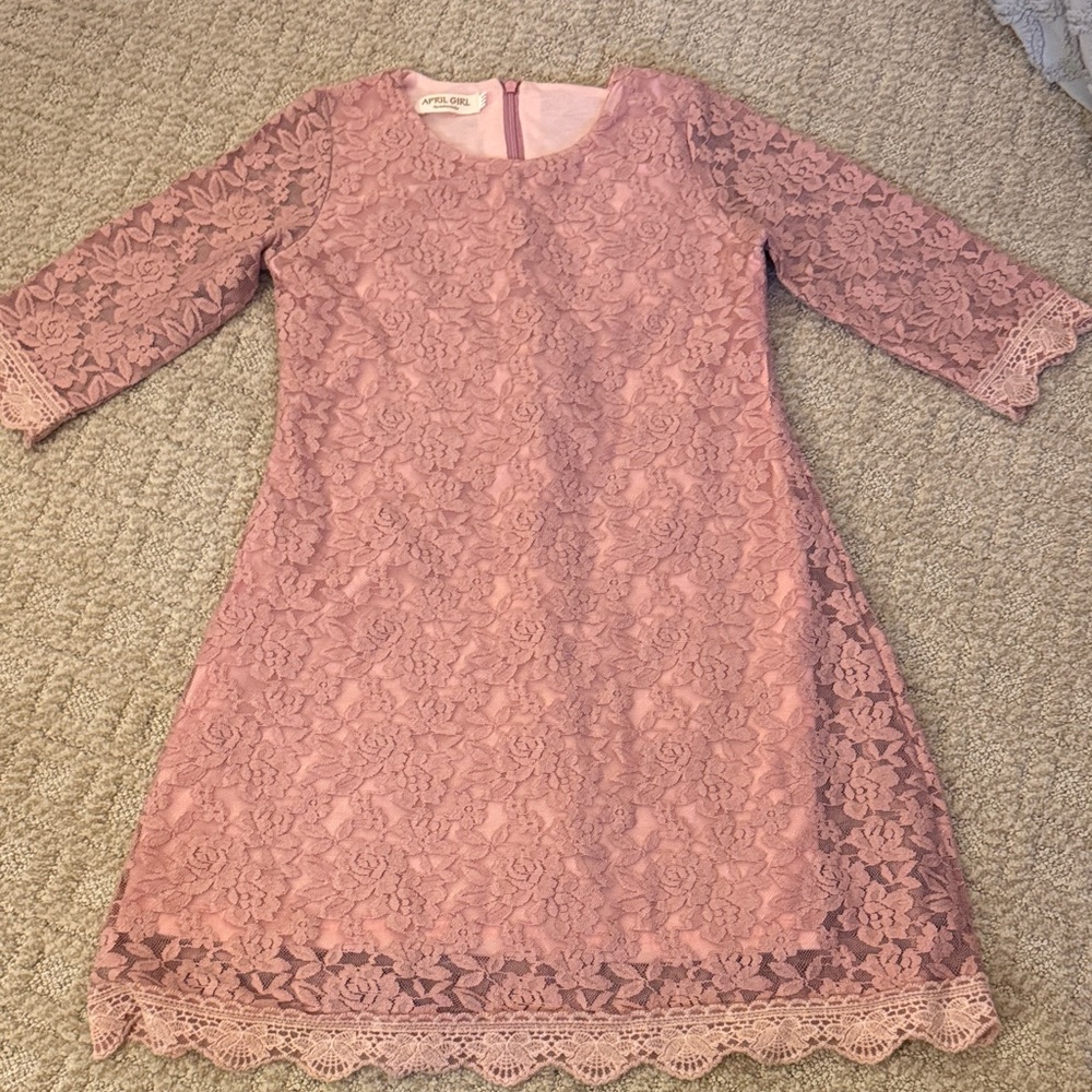 Girls Pink Lace Formal Dress